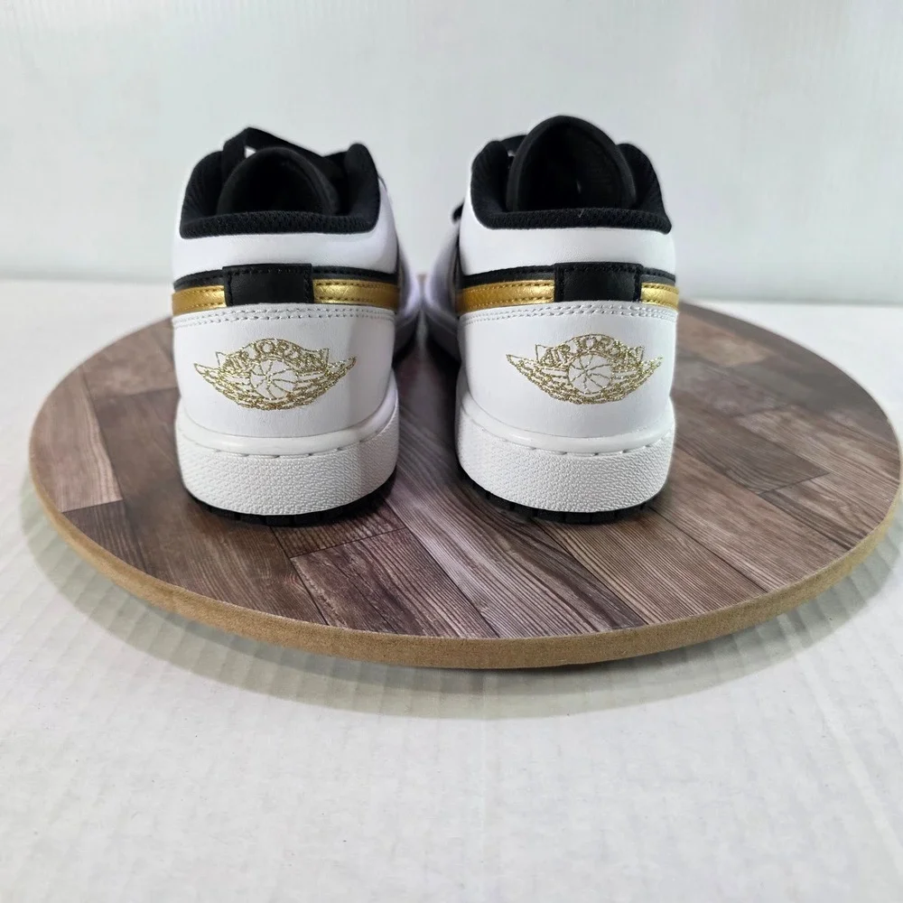 Nike Air Jordan 1 Low Gold Swoosh GS - Kids Size 5.5Y/Womens 7 White Black Gold - Picture 5 of 11